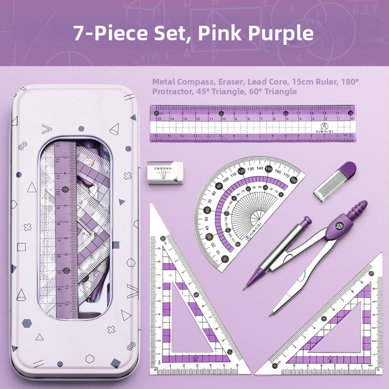 Daudzfunkcionāls lineālu komplekts ar zīmēšanas cirkuli un trijstūra lineālu – plastmasas, modelis MS-179F, tīrā masa 140