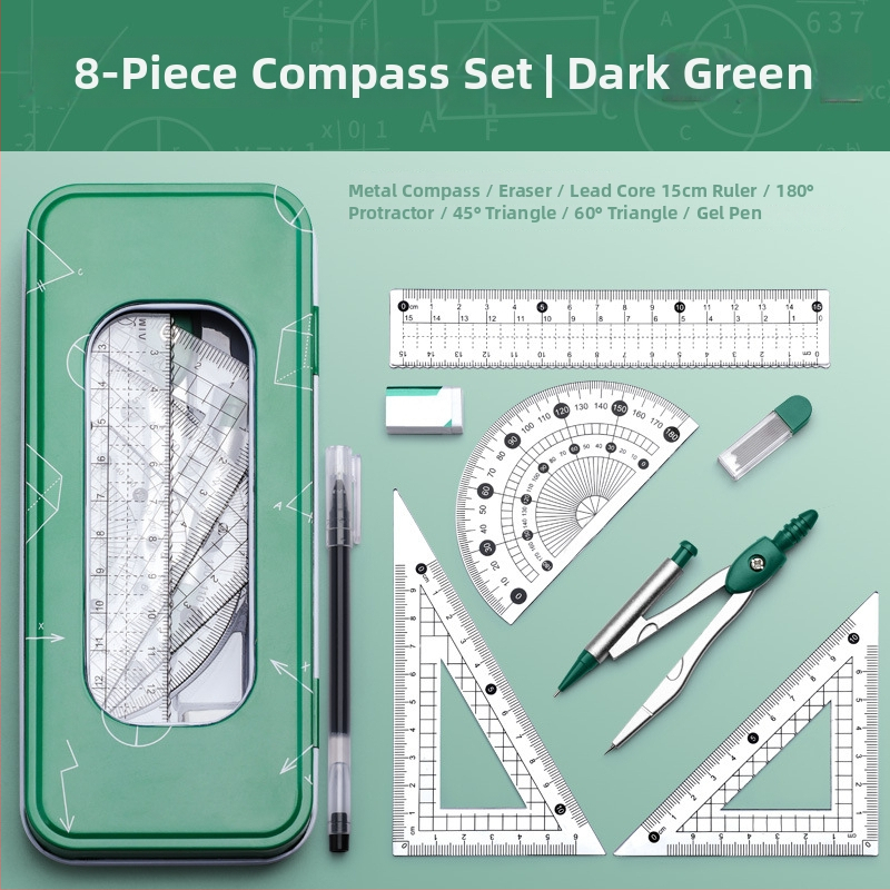 Daudzfunkcionāls lineālu komplekts ar zīmēšanas cirkuli un trijstūra lineālu – plastmasas, modelis MS-179F, tīrā masa 140