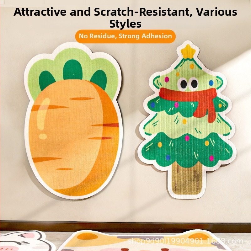 Kaķa skrāpēšanas plāksne – sienas uzlīme, karikatūras dizains, izturīga pret nodilumu, poliesters, WB zīmols, 100 gab. kastē