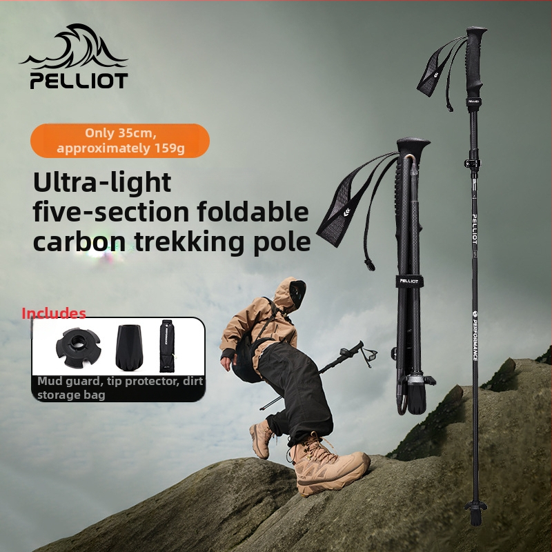 3K karbónová turistická palica, skladacia, ultra ľahká, 159 g, nastaviteľná dĺžka 35–125 cm, priemery 1,6/1,4/1,2 cm