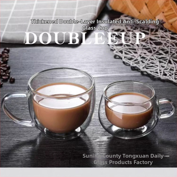Kavos puodelis su dviejų sluoksnių borosilikatinio stiklo, su rankena, šiuolaikiško minimalistinio stiliaus, tinkamas kavinei