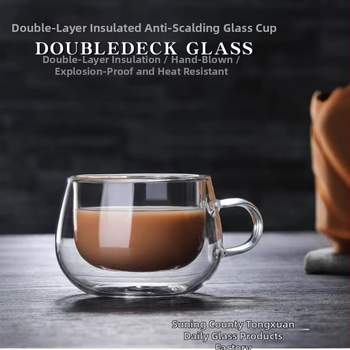 Kavos puodelis su dviejų sluoksnių borosilikatinio stiklo, su rankena, šiuolaikiško minimalistinio stiliaus, tinkamas kavinei