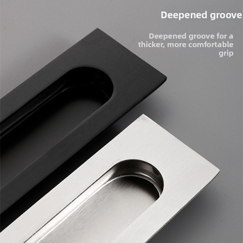 Slėptas nerūdijančio plieno slankio durų rankena, įmontuota, tekstūruota danga, modernus minimalistinis stilius