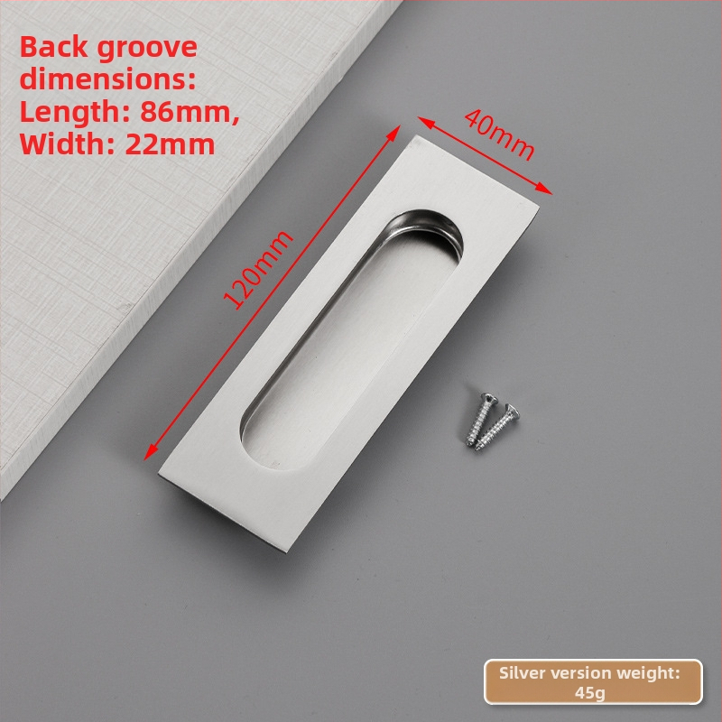 Slėptas nerūdijančio plieno slankio durų rankena, įmontuota, tekstūruota danga, modernus minimalistinis stilius