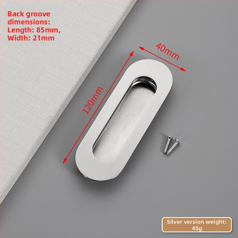 Slėptas nerūdijančio plieno slankio durų rankena, įmontuota, tekstūruota danga, modernus minimalistinis stilius