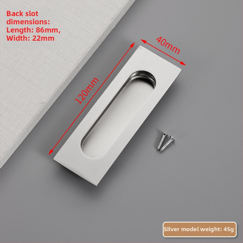 Slėptas nerūdijančio plieno slankio durų rankena, įmontuota, tekstūruota danga, modernus minimalistinis stilius