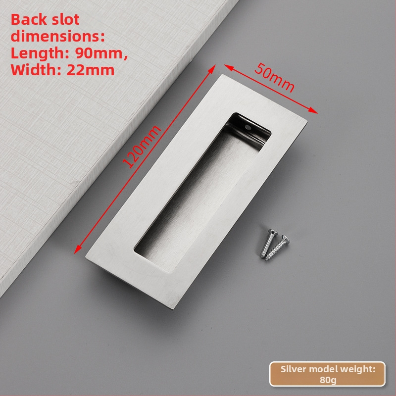 Slėptas nerūdijančio plieno slankio durų rankena, įmontuota, tekstūruota danga, modernus minimalistinis stilius