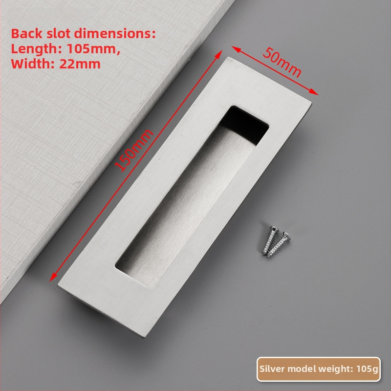 Slėptas nerūdijančio plieno slankio durų rankena, įmontuota, tekstūruota danga, modernus minimalistinis stilius