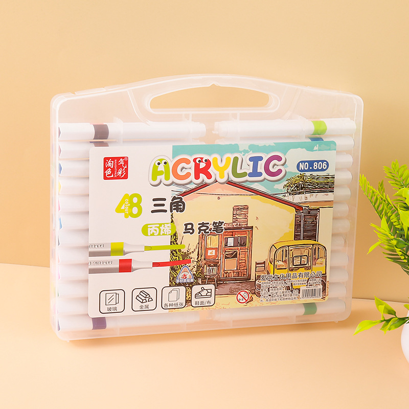 Love shang Akrilinių žymeklių rinkinys su trikampiu korpusu dienoraščiui ir eskizams, dėžutėje, papildomos spalvos: 12/24/36/48/60/72/80