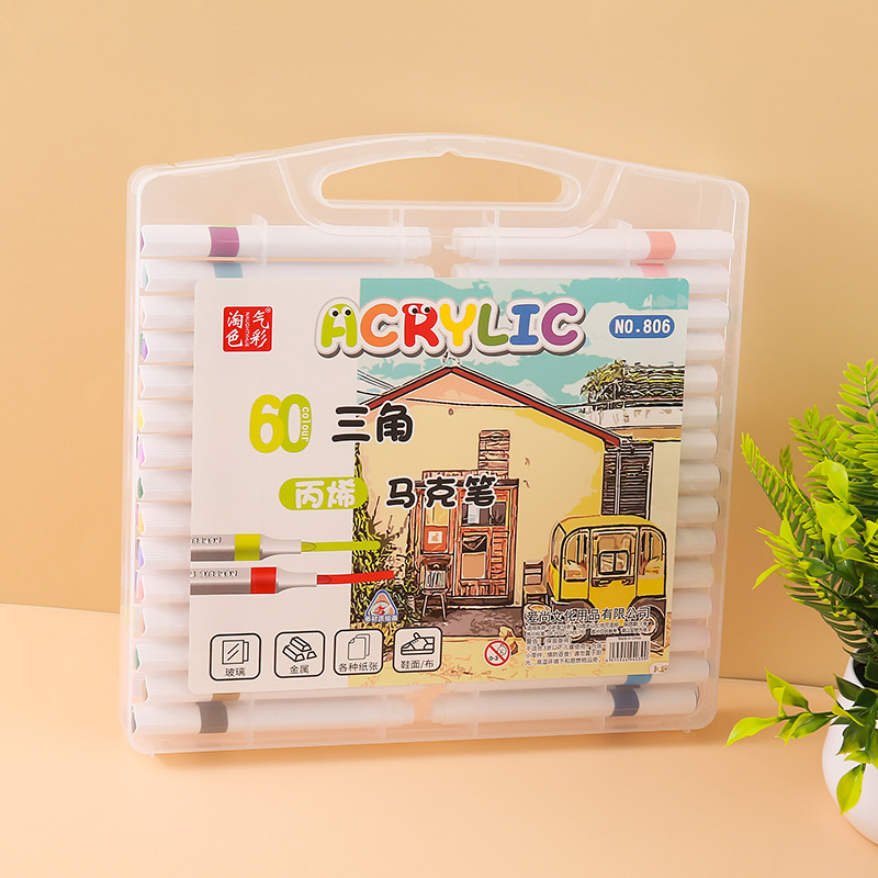 Love shang Akrilinių žymeklių rinkinys su trikampiu korpusu dienoraščiui ir eskizams, dėžutėje, papildomos spalvos: 12/24/36/48/60/72/80