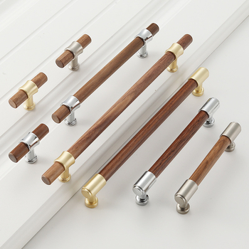 Дръжка за шкаф от твърдо дърво черен орех с ядро от цинкова сплав, електроплакиране; за врати на шкафове, гардероби, чекмеджета, обувни шкафове и винни шкафове; единична дупка, скрит монтаж, барообразен дизайн