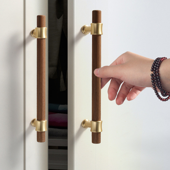 Дръжка за шкаф от твърдо дърво черен орех с ядро от цинкова сплав, електроплакиране; за врати на шкафове, гардероби, чекмеджета, обувни шкафове и винни шкафове; единична дупка, скрит монтаж, барообразен дизайн