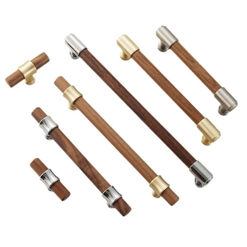 Дръжка за шкаф от твърдо дърво черен орех с ядро от цинкова сплав, електроплакиране; за врати на шкафове, гардероби, чекмеджета, обувни шкафове и винни шкафове; единична дупка, скрит монтаж, барообразен дизайн