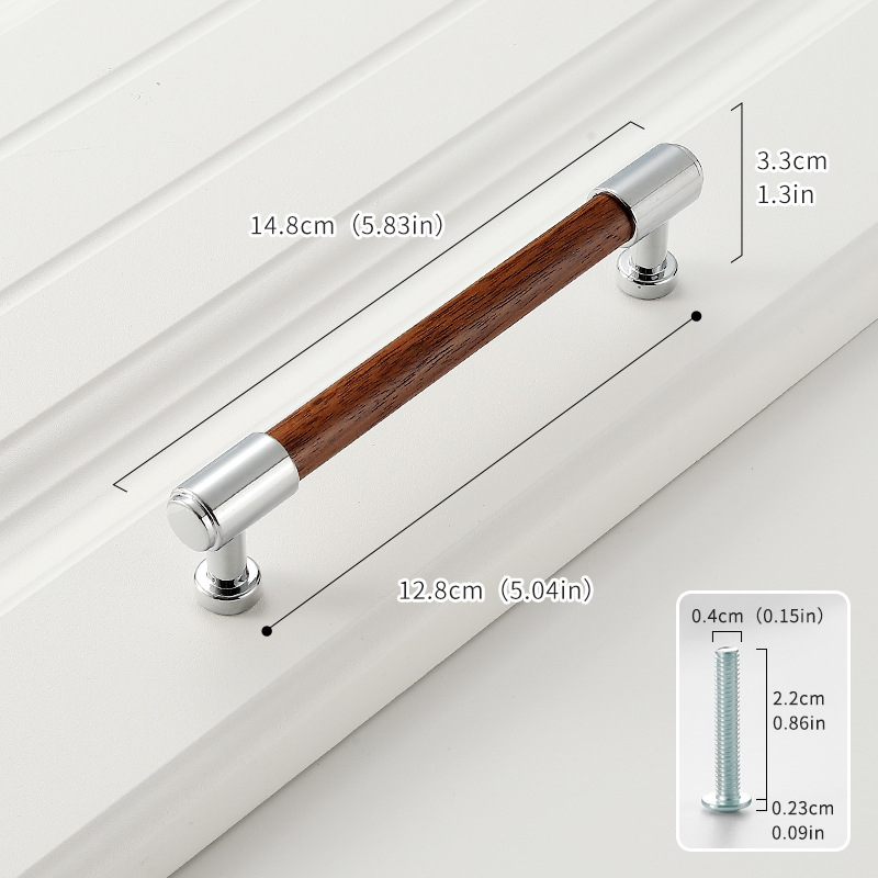 Дръжка за шкаф от твърдо дърво черен орех с ядро от цинкова сплав, електроплакиране; за врати на шкафове, гардероби, чекмеджета, обувни шкафове и винни шкафове; единична дупка, скрит монтаж, барообразен дизайн