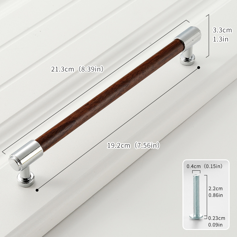 Дръжка за шкаф от твърдо дърво черен орех с ядро от цинкова сплав, електроплакиране; за врати на шкафове, гардероби, чекмеджета, обувни шкафове и винни шкафове; единична дупка, скрит монтаж, барообразен дизайн