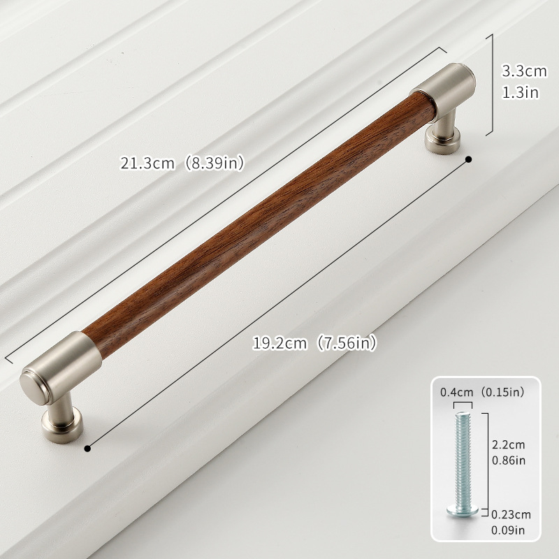 Дръжка за шкаф от твърдо дърво черен орех с ядро от цинкова сплав, електроплакиране; за врати на шкафове, гардероби, чекмеджета, обувни шкафове и винни шкафове; единична дупка, скрит монтаж, барообразен дизайн