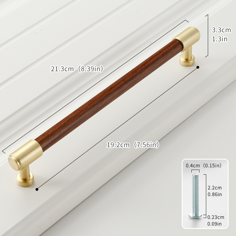 Дръжка за шкаф от твърдо дърво черен орех с ядро от цинкова сплав, електроплакиране; за врати на шкафове, гардероби, чекмеджета, обувни шкафове и винни шкафове; единична дупка, скрит монтаж, барообразен дизайн