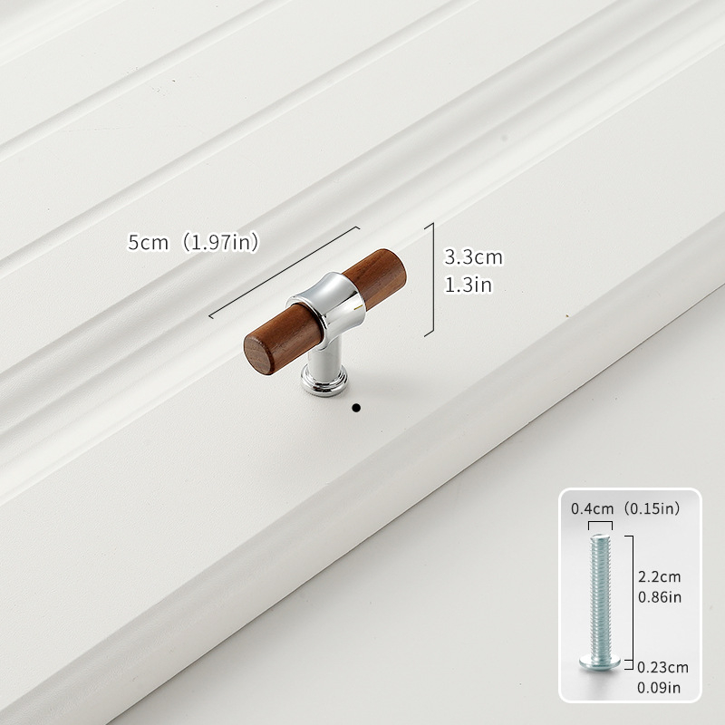Дръжка за шкаф от твърдо дърво черен орех с ядро от цинкова сплав, електроплакиране; за врати на шкафове, гардероби, чекмеджета, обувни шкафове и винни шкафове; единична дупка, скрит монтаж, барообразен дизайн