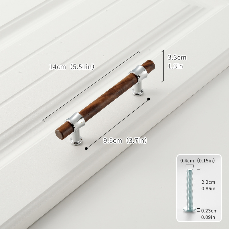 Дръжка за шкаф от твърдо дърво черен орех с ядро от цинкова сплав, електроплакиране; за врати на шкафове, гардероби, чекмеджета, обувни шкафове и винни шкафове; единична дупка, скрит монтаж, барообразен дизайн