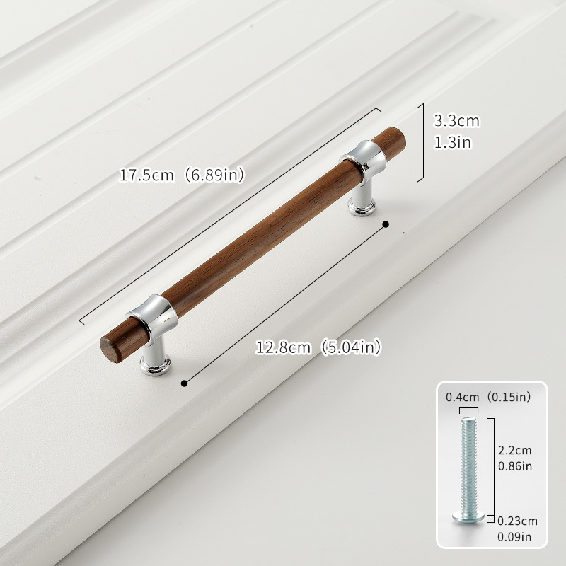 Дръжка за шкаф от твърдо дърво черен орех с ядро от цинкова сплав, електроплакиране; за врати на шкафове, гардероби, чекмеджета, обувни шкафове и винни шкафове; единична дупка, скрит монтаж, барообразен дизайн