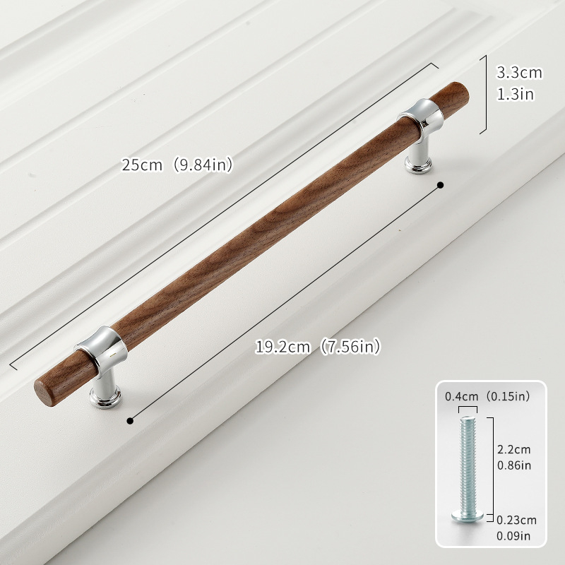 Дръжка за шкаф от твърдо дърво черен орех с ядро от цинкова сплав, електроплакиране; за врати на шкафове, гардероби, чекмеджета, обувни шкафове и винни шкафове; единична дупка, скрит монтаж, барообразен дизайн