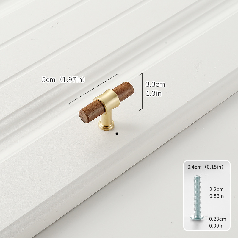 Дръжка за шкаф от твърдо дърво черен орех с ядро от цинкова сплав, електроплакиране; за врати на шкафове, гардероби, чекмеджета, обувни шкафове и винни шкафове; единична дупка, скрит монтаж, барообразен дизайн