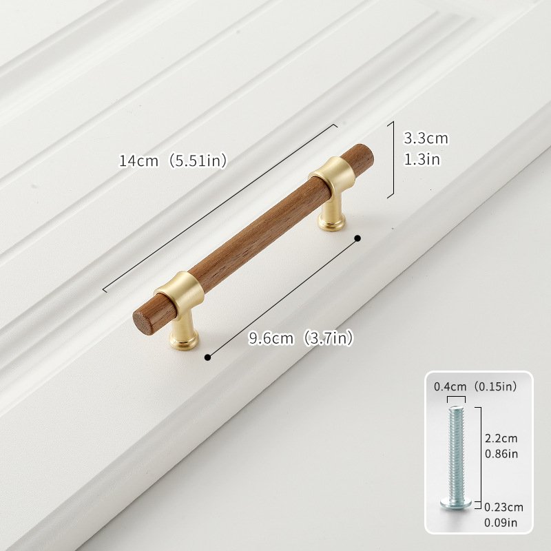 Дръжка за шкаф от твърдо дърво черен орех с ядро от цинкова сплав, електроплакиране; за врати на шкафове, гардероби, чекмеджета, обувни шкафове и винни шкафове; единична дупка, скрит монтаж, барообразен дизайн