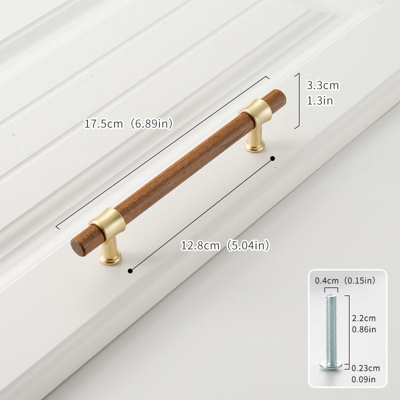 Дръжка за шкаф от твърдо дърво черен орех с ядро от цинкова сплав, електроплакиране; за врати на шкафове, гардероби, чекмеджета, обувни шкафове и винни шкафове; единична дупка, скрит монтаж, барообразен дизайн