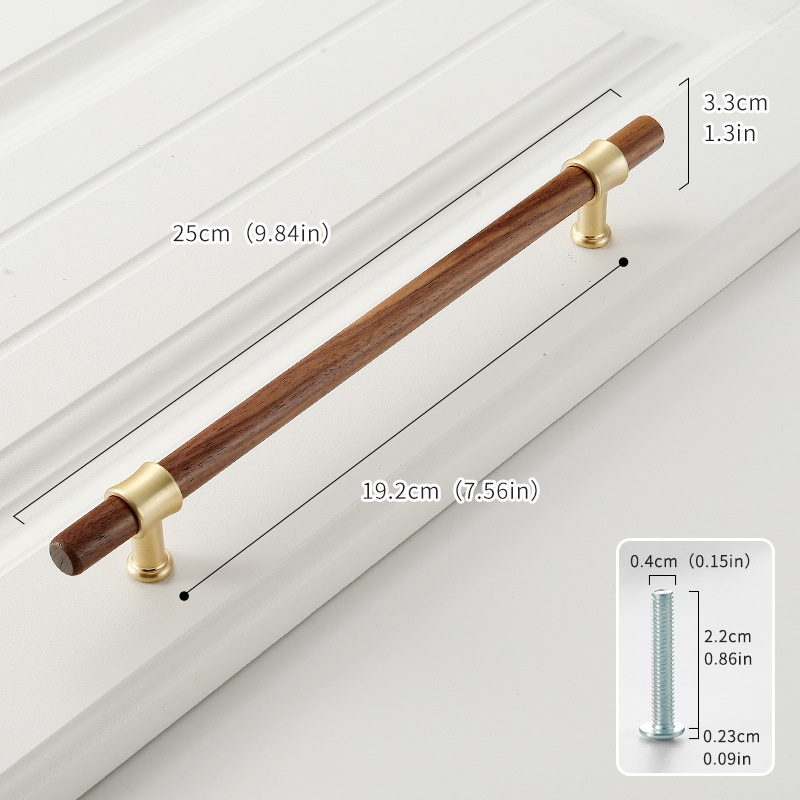 Дръжка за шкаф от твърдо дърво черен орех с ядро от цинкова сплав, електроплакиране; за врати на шкафове, гардероби, чекмеджета, обувни шкафове и винни шкафове; единична дупка, скрит монтаж, барообразен дизайн