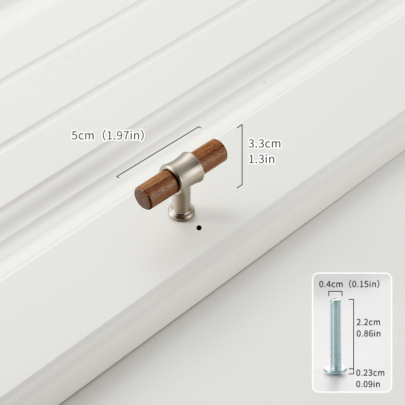 Дръжка за шкаф от твърдо дърво черен орех с ядро от цинкова сплав, електроплакиране; за врати на шкафове, гардероби, чекмеджета, обувни шкафове и винни шкафове; единична дупка, скрит монтаж, барообразен дизайн
