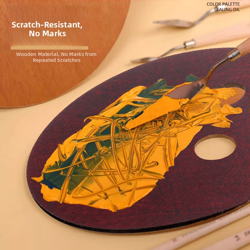 Koka palete eļļas gleznošanai, roku darbs ovaļā palete ar glazētu virsmu mākslas studentiem, piemērots gouache
