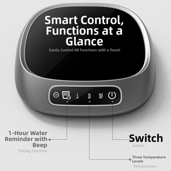 Atnaujintas termostatinis padėkliukas puodeliui - 3 temperatūros lygiai, ABS korpusas, USB maitinimas, mygtuko ir prisilietimo valdymas, automatinis išjungimas