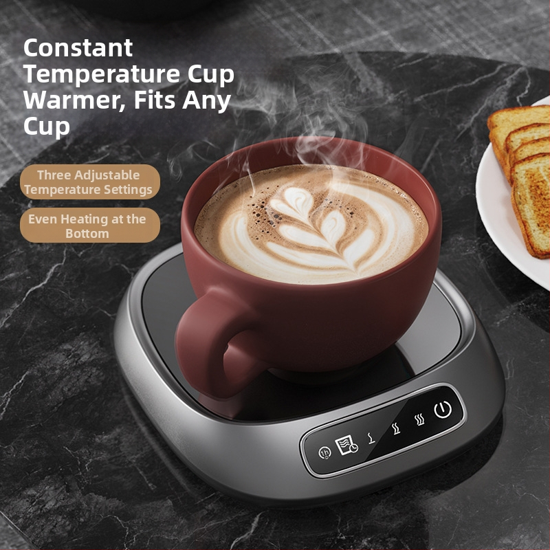Uzlabots termostatiskais paliktnis krūzei - 3 temperatūras līmeņi, ABS korpuss, USB barošana, pogu un skārienvadība, automātiska izslēgšana
