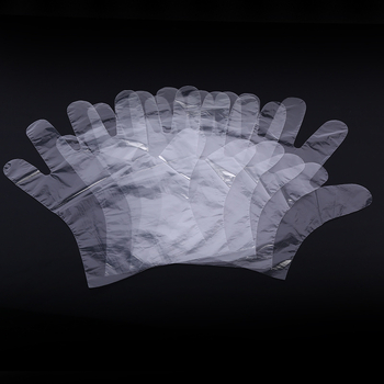 Vienkartinės PE pirštinės, skaidrios, sustiprintos, alyvos atsparios (Medžiaga: PE; Raštas: Skaidrus; Storis: 1; Funkcija: Vienkartinės alyvai atsparios pirštinės; Maisto kokybės)