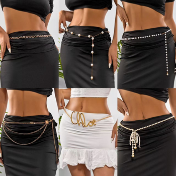 Juosmens grandinė iš metalo, retro stilius, ilgis 105-120 cm, moterims