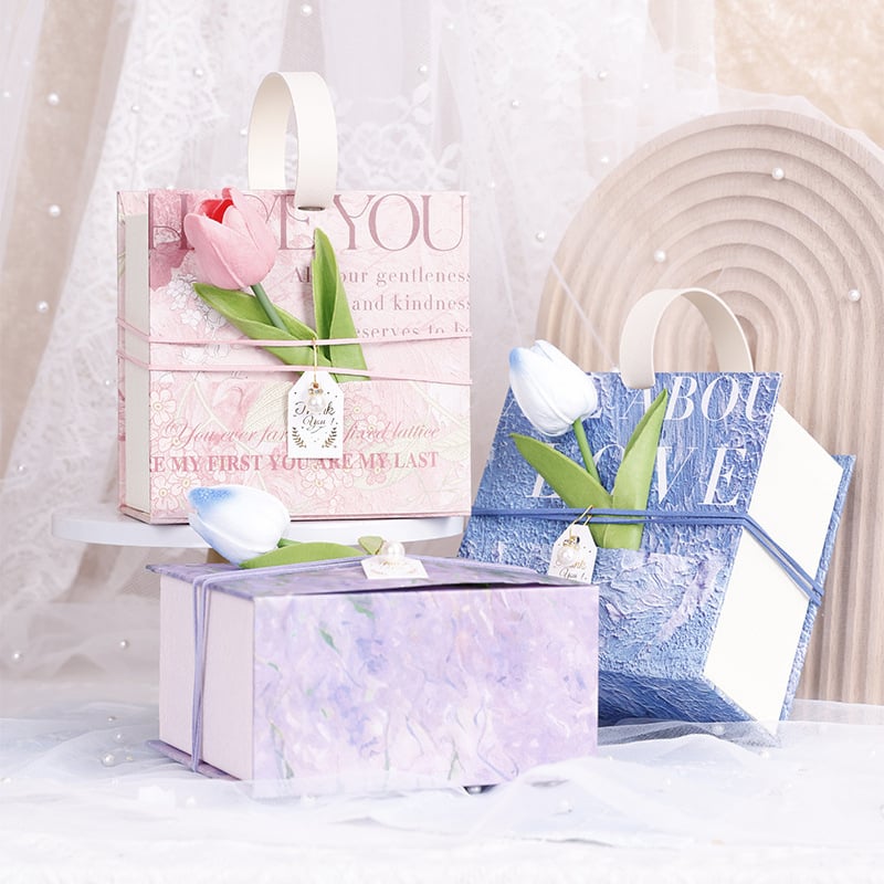 Pulmadeks mõeldud kinkekarp vöökäepidemega, uus Euroopa stiil, materjal: paber, kuumpressimine, stiil: veidi värske, karbi tüüp: kunstilised variatsioonid