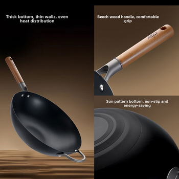 Wok iš gryno geležies be dangtelio, plokščiu dugnu, tinkamas dujinėms viryklėms, modeliai Cf32j5p/CF34j5p/CF36j5p