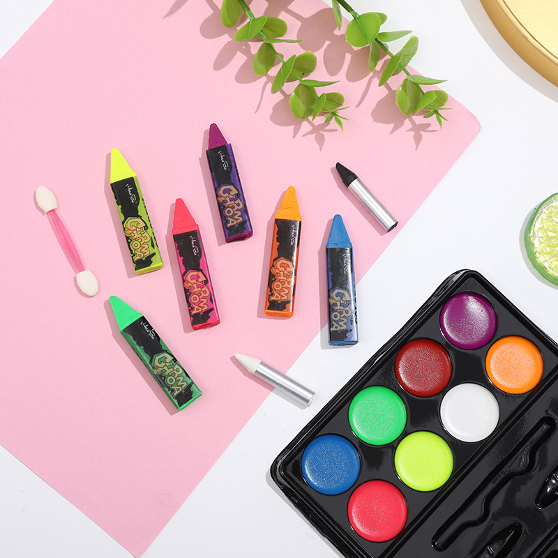 Boyixuan Set na maľovanie tváre a tela – vodou riediteľný krém, rýchle sušenie, ľahké umývanie, osem odtieňov, Halloween.