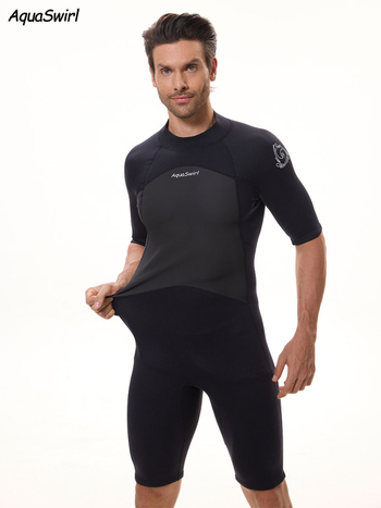 Vyrų neopreno plaukimo kostiumas su trumpomis rankovėmis – greitai džiūsta, AquaSwirl – tinkamas nardymui ir snorkeliavimui