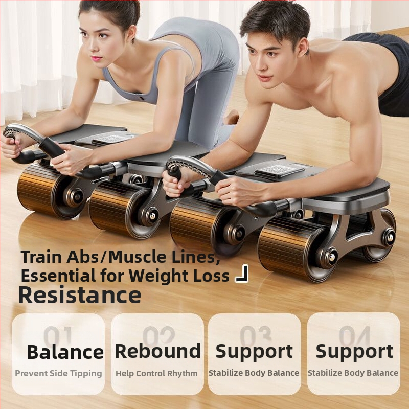 Keturračio Ab Wheel su automatinio grįžinimo – ne sulankstomas, modelis: Four-wheel Flat Plate Support Ab Wheel, svoris 2,3 kg, tinkamas biurui, namams ir lauke