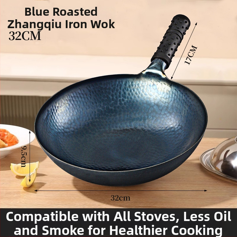 Ketaus wok su dvigubu dugnu, be dangos, stiklinis dangtelis, universalus dujų ir indukcinių viryklių