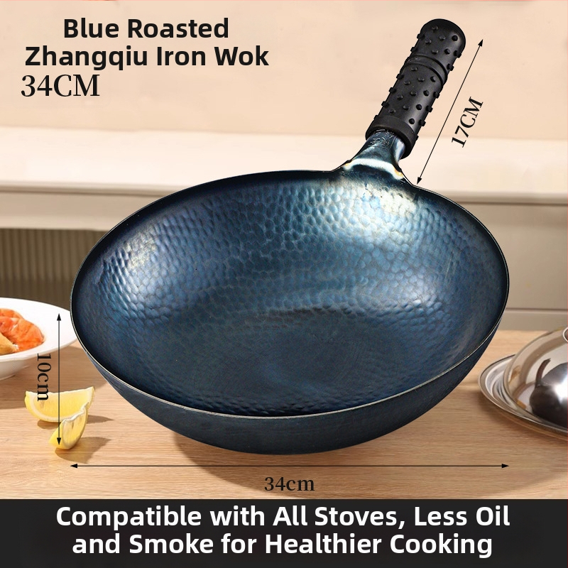 Ketaus wok su dvigubu dugnu, be dangos, stiklinis dangtelis, universalus dujų ir indukcinių viryklių