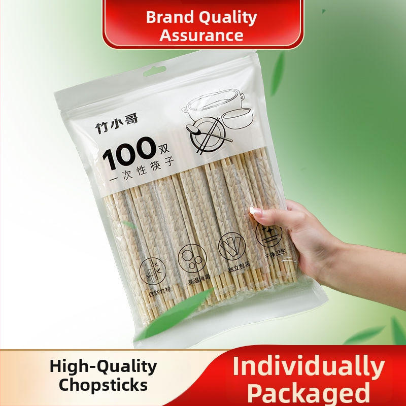 Vienkartinės bambusinės lazdelės valgymui, 100 porų, atskirai supakuotos, netinka mikrobangų krosnelėms, nebiodegraduojančios