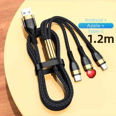 3-in-1 duomenų kabelis su 66W greitu įkrovimu ir LED indikatoriumi Apple, Huawei ir Xiaomi (automobiliui) – Lightning, Micro USB, Type-C, pintas kabelis