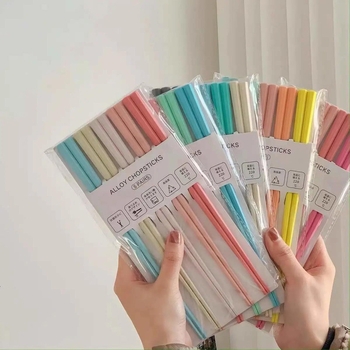 Комплект палички за хранене, PET материал, модерен стил, осмоъгълна форма, без лак, 5 двойки в пакет