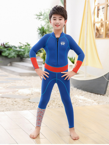 Vaikų 2 mm neopreno vientisas kombinezonas su ilgomis rankovėmis, unisex, plaukimo ir vandens pramogoms