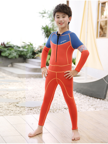 Vaikų 2 mm neopreno vientisas kombinezonas su ilgomis rankovėmis, unisex, plaukimo ir vandens pramogoms