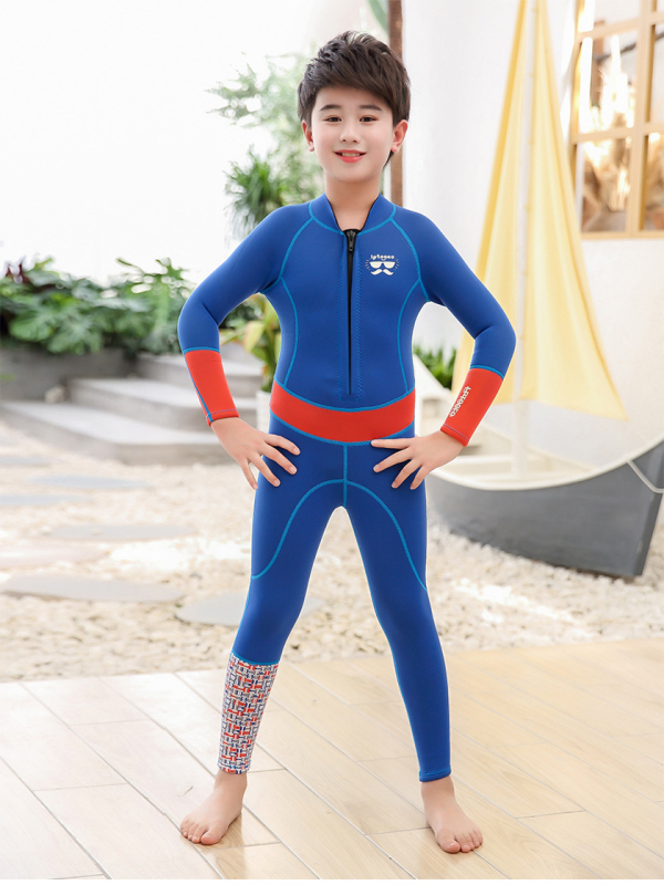 Vaikų 2 mm neopreno vientisas kombinezonas su ilgomis rankovėmis, unisex, plaukimo ir vandens pramogoms