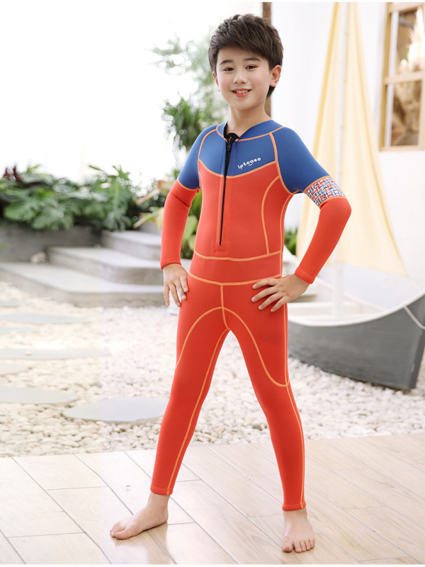 Vaikų 2 mm neopreno vientisas kombinezonas su ilgomis rankovėmis, unisex, plaukimo ir vandens pramogoms
