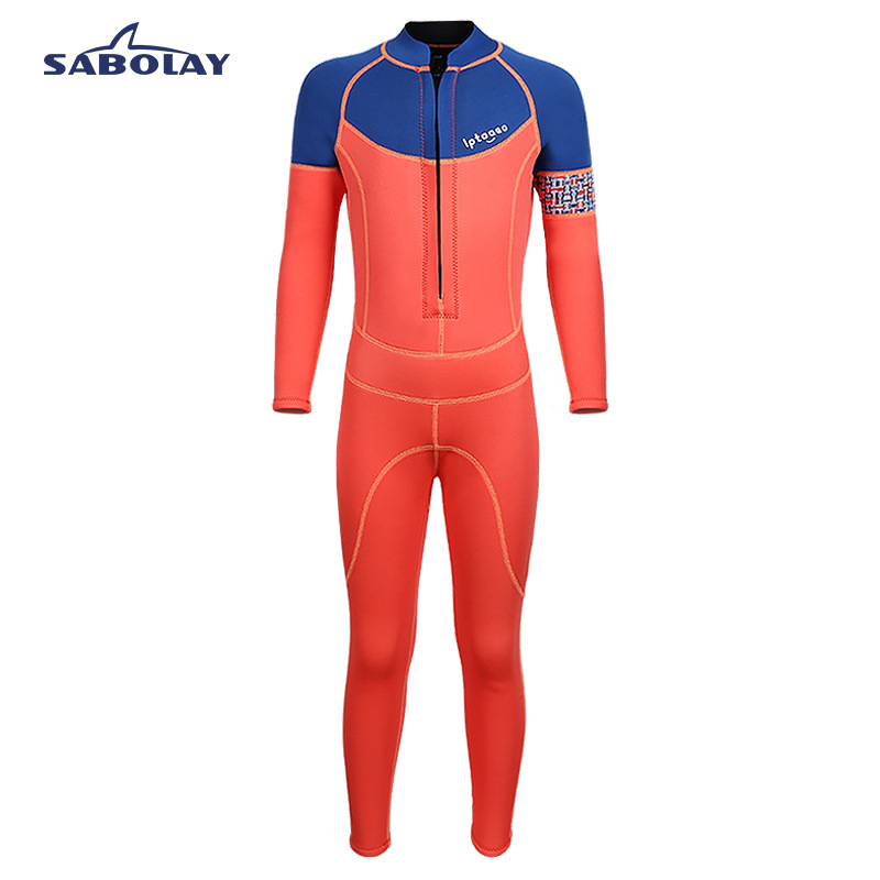 Vaikų 2 mm neopreno vientisas kombinezonas su ilgomis rankovėmis, unisex, plaukimo ir vandens pramogoms